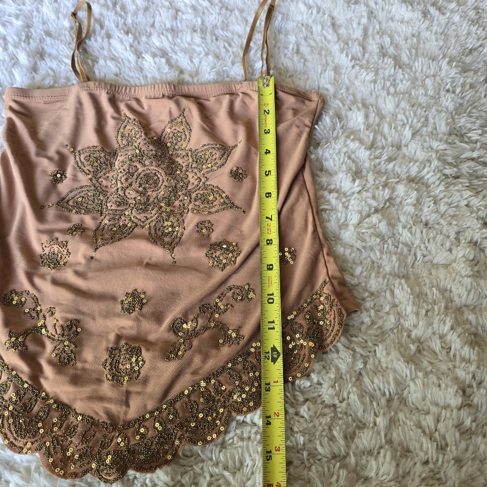 CRESSONG Brown Women's Top Embellished Size Medium Y2k - Picture 2 of 7